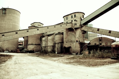 Industrial site with heavy machinery and structures.
