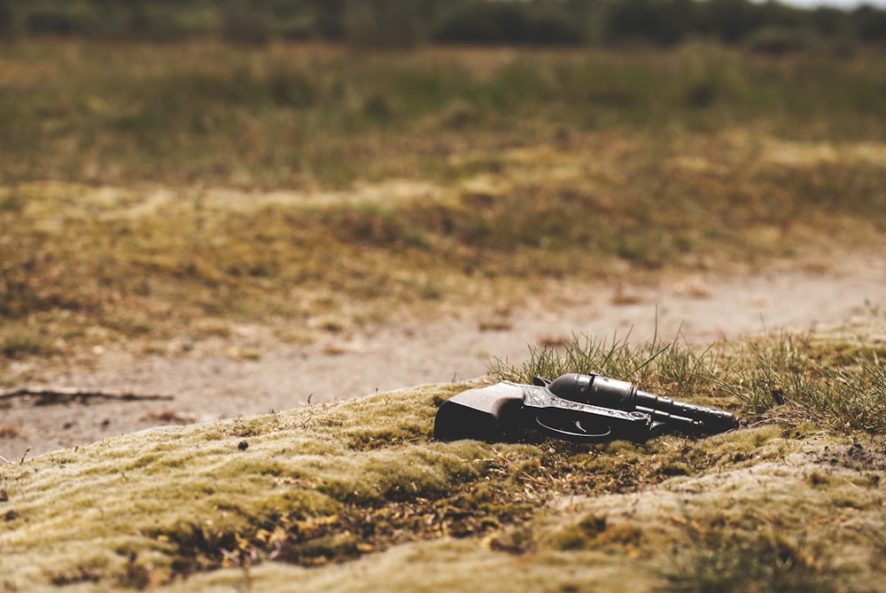 black revolver pistol on ground during daytime
