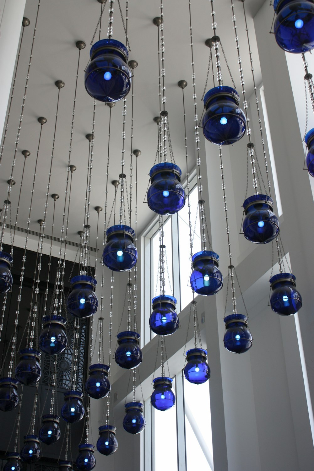 blue glass pendant lamps