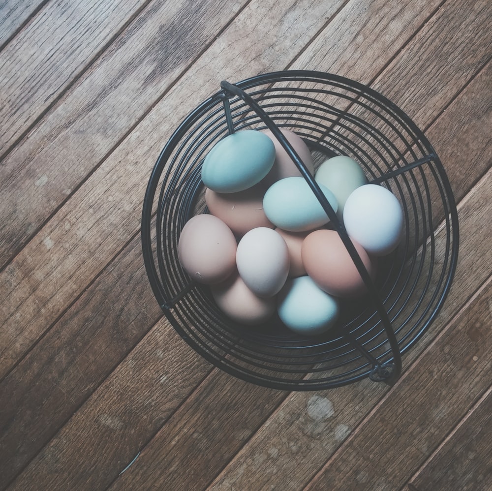 eggs in black steel rack