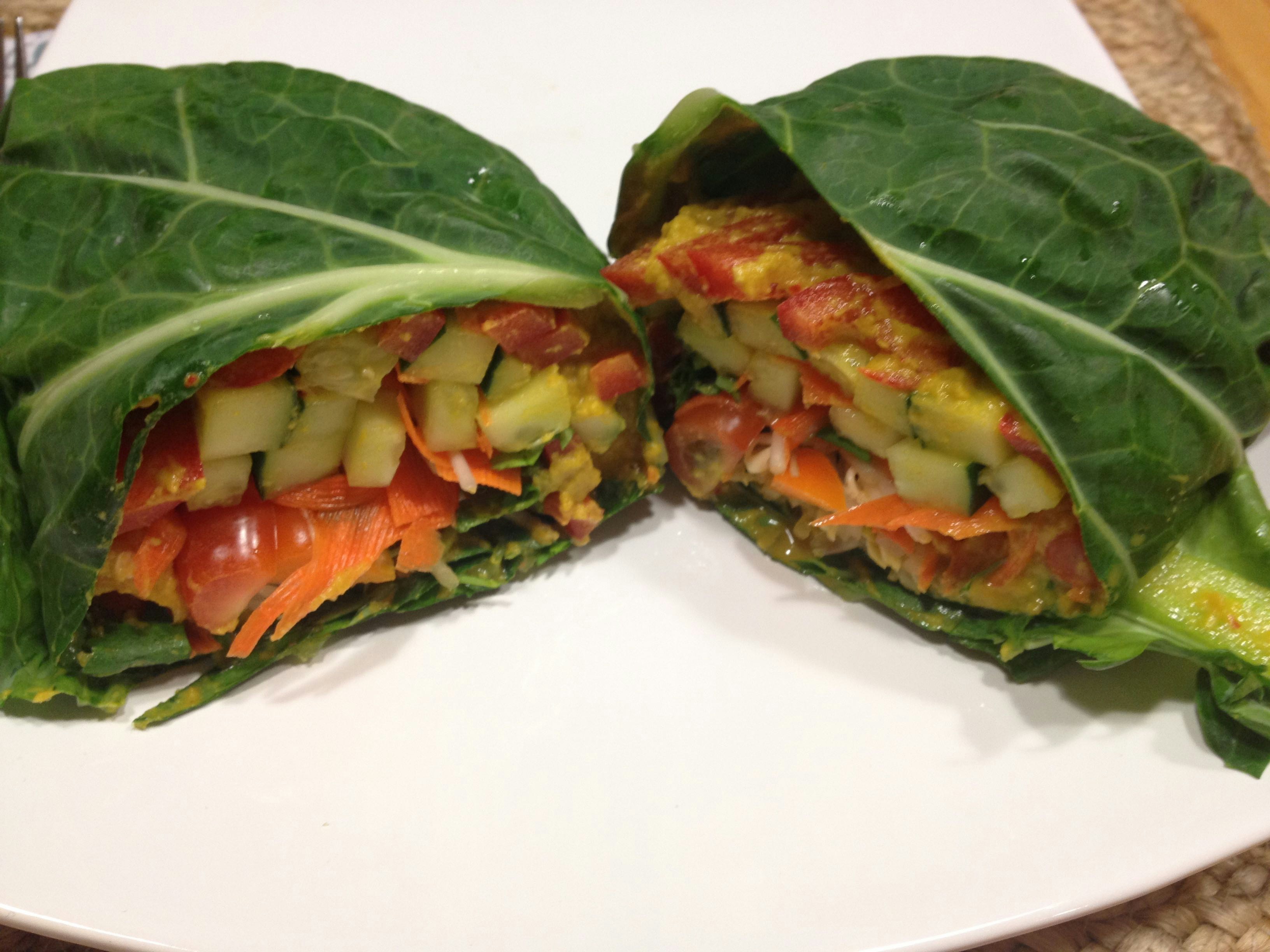 Healthy wraps filled with spicy chickpeas, colorful bell peppers, and fresh greens