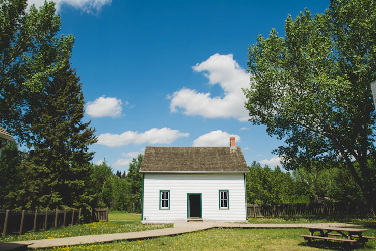 white wooden house between trees