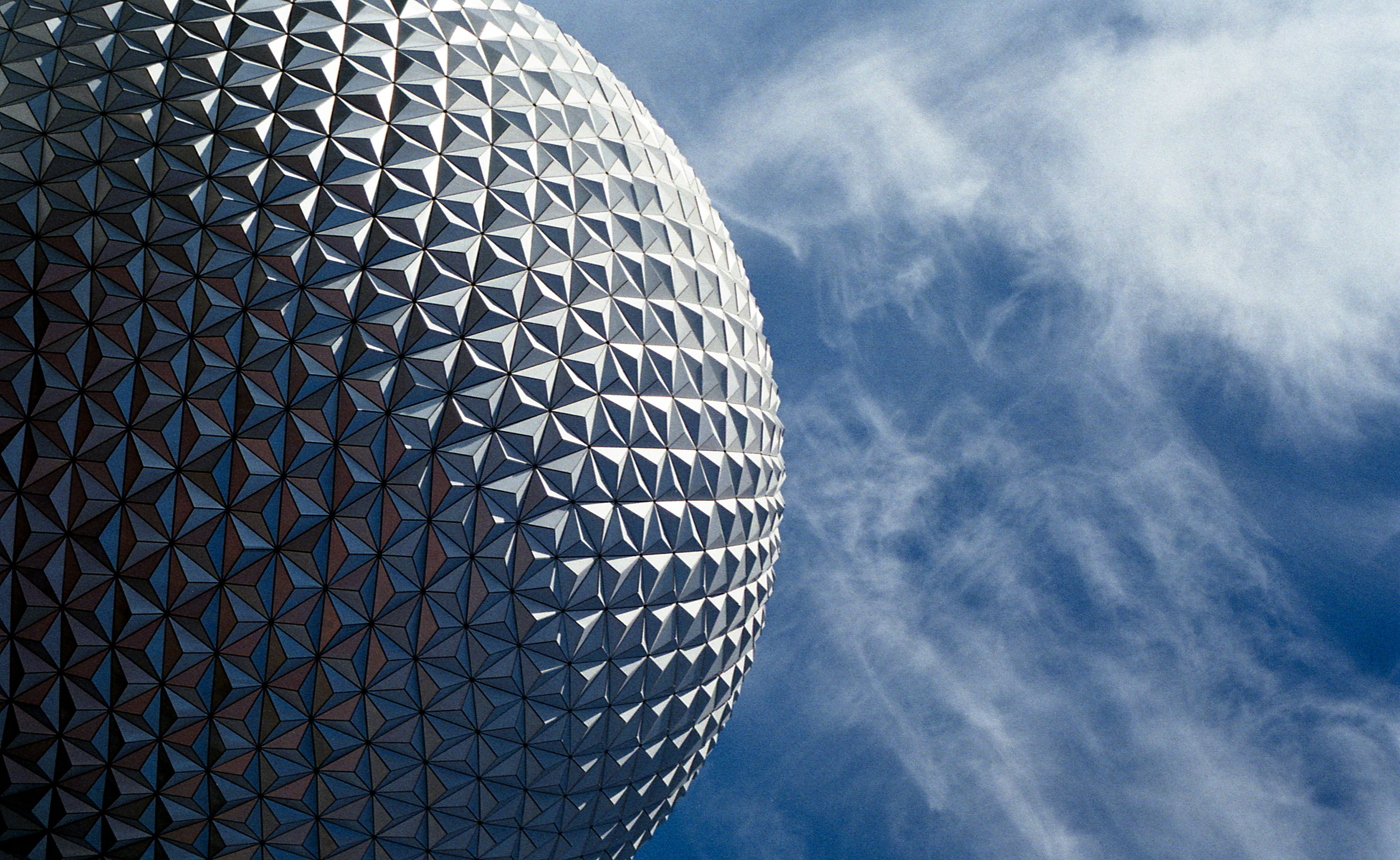 A large sphere covered with triangle-shaped tiles