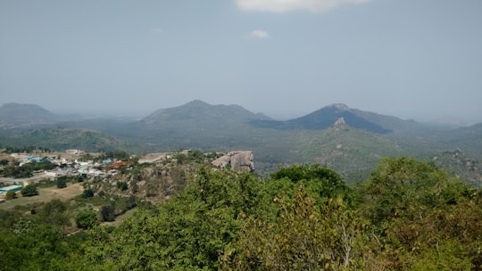 A scenic view of a popular travel destination with clear skies and lush greenery.