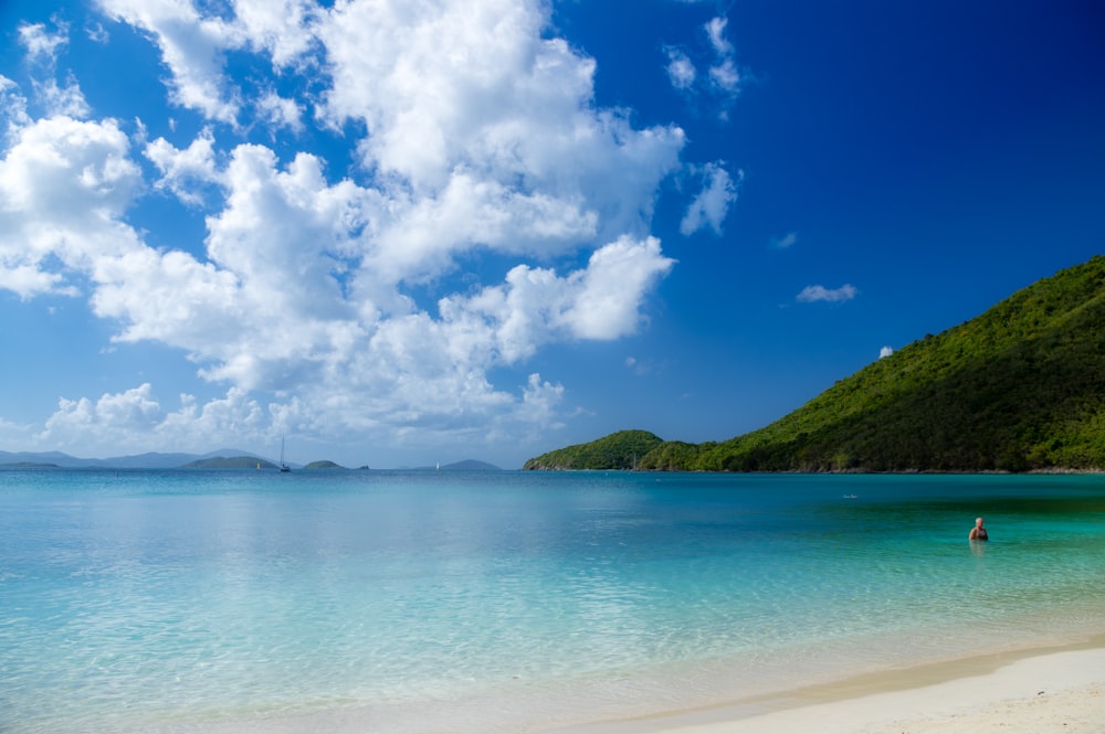 person swimming on beach during daytime