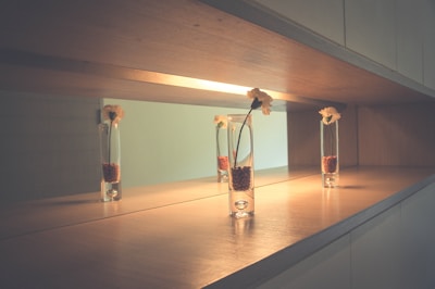 A serene display of minimalist vases arranged on a sunlit shelf with soft shadows.
