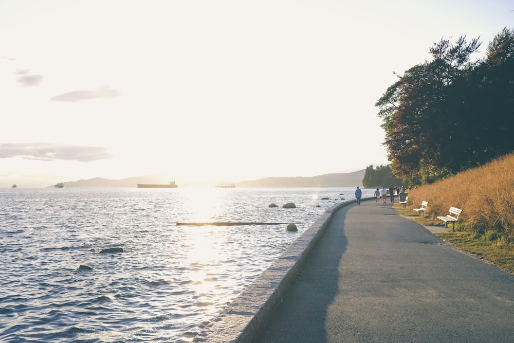 Menschen in der Nähe im Meer während des Sonnenuntergangs