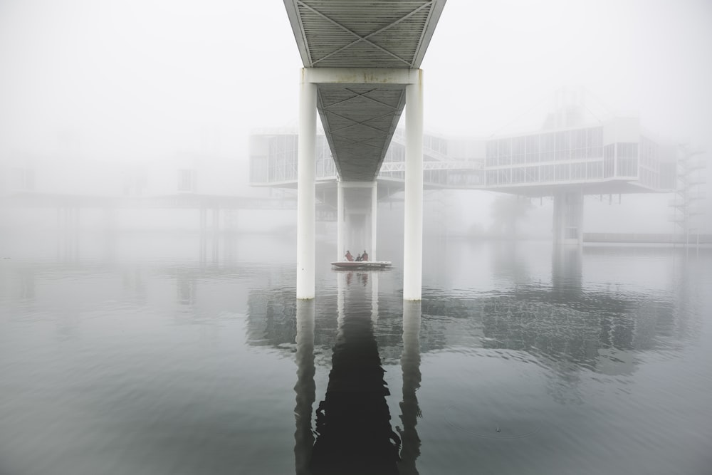 reflection of footbridge above of body of water