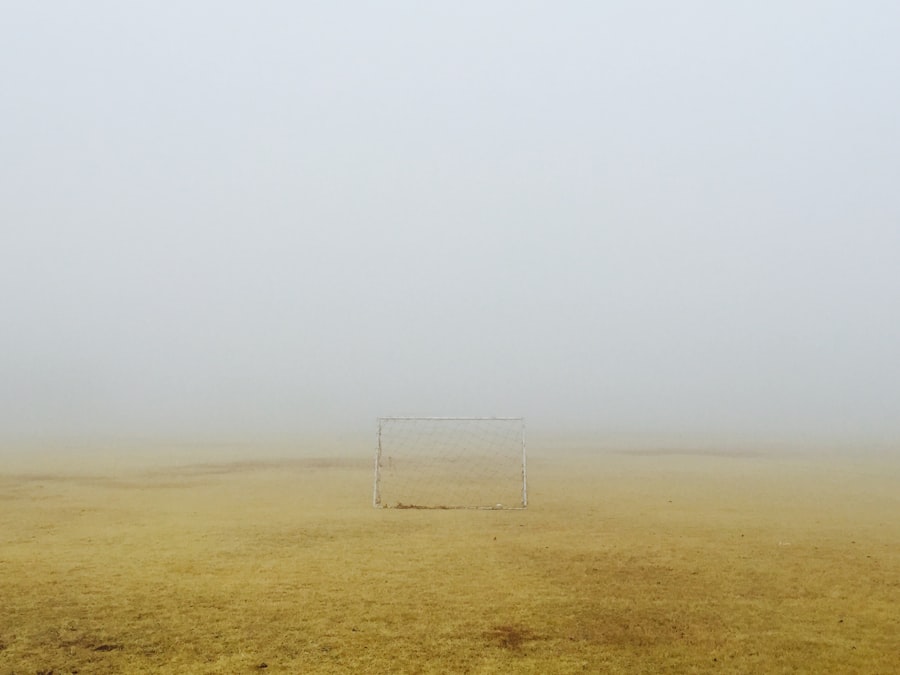 Soccer net in the mist