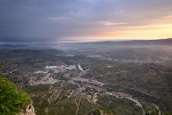 An aerial view of the Valle de los Chillos landscape at sunrise.