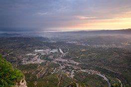 An aerial view of the Valle de los Chillos landscape at sunrise.