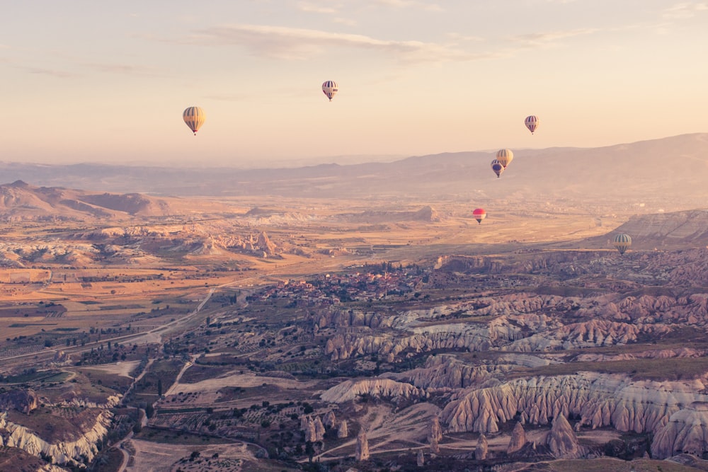 six hot air balloons