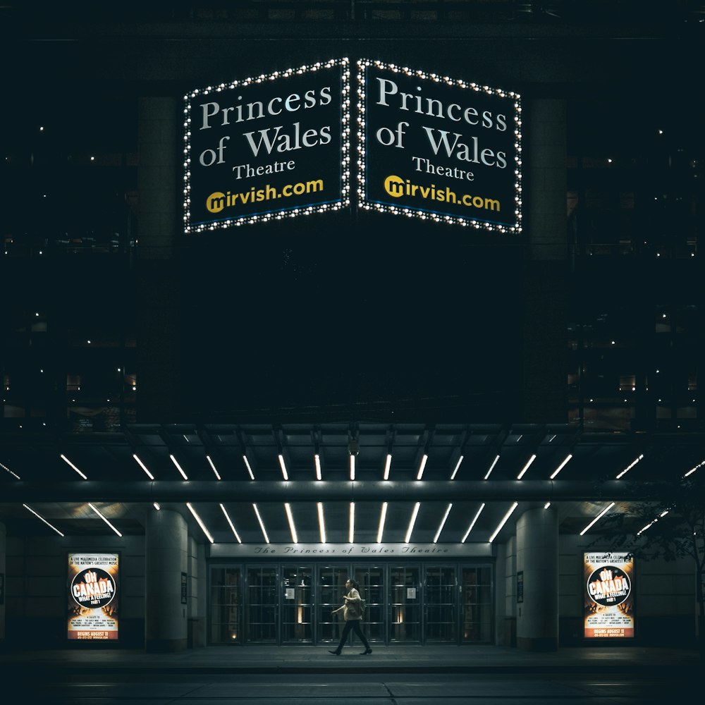 Princess of Wales theater signage during nighttime