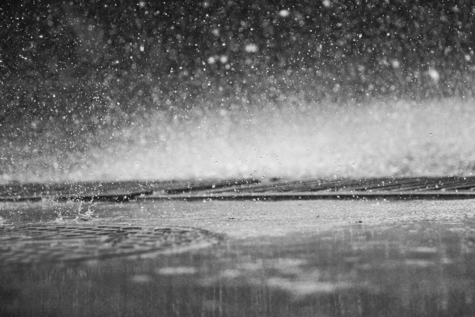 Canon EOS 650D (EOS Rebel T4i / EOS Kiss X6i) + Canon EF-S 18-135mm F3.5-5.6 IS STM sample photo. Grayscale photo of raindrops photography