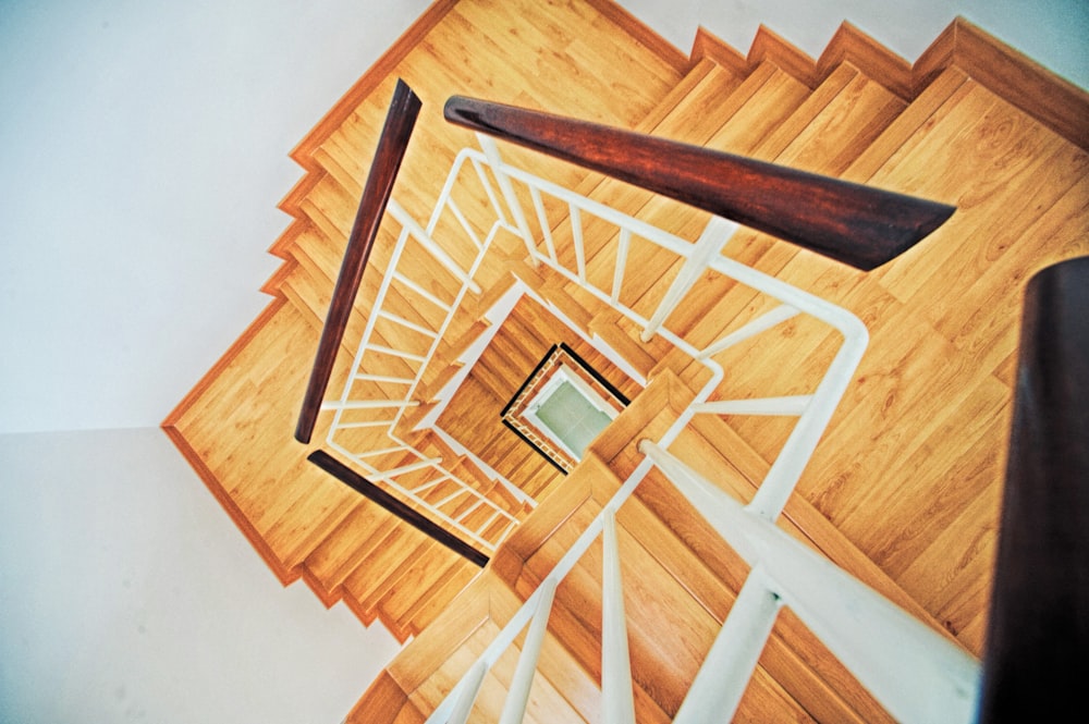 brown wooden spiral stairs