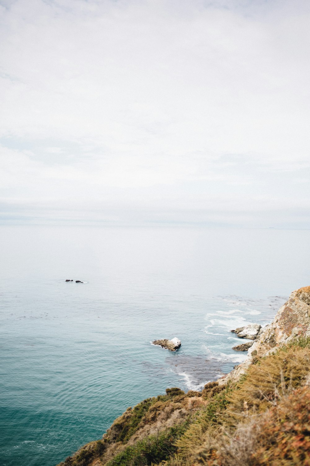 Photographie aérienne de collines brunes près de la mer