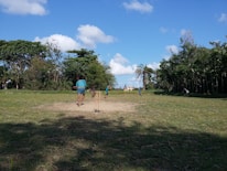 Children playing cricket on the school’s spacious sports field under a clear sky.