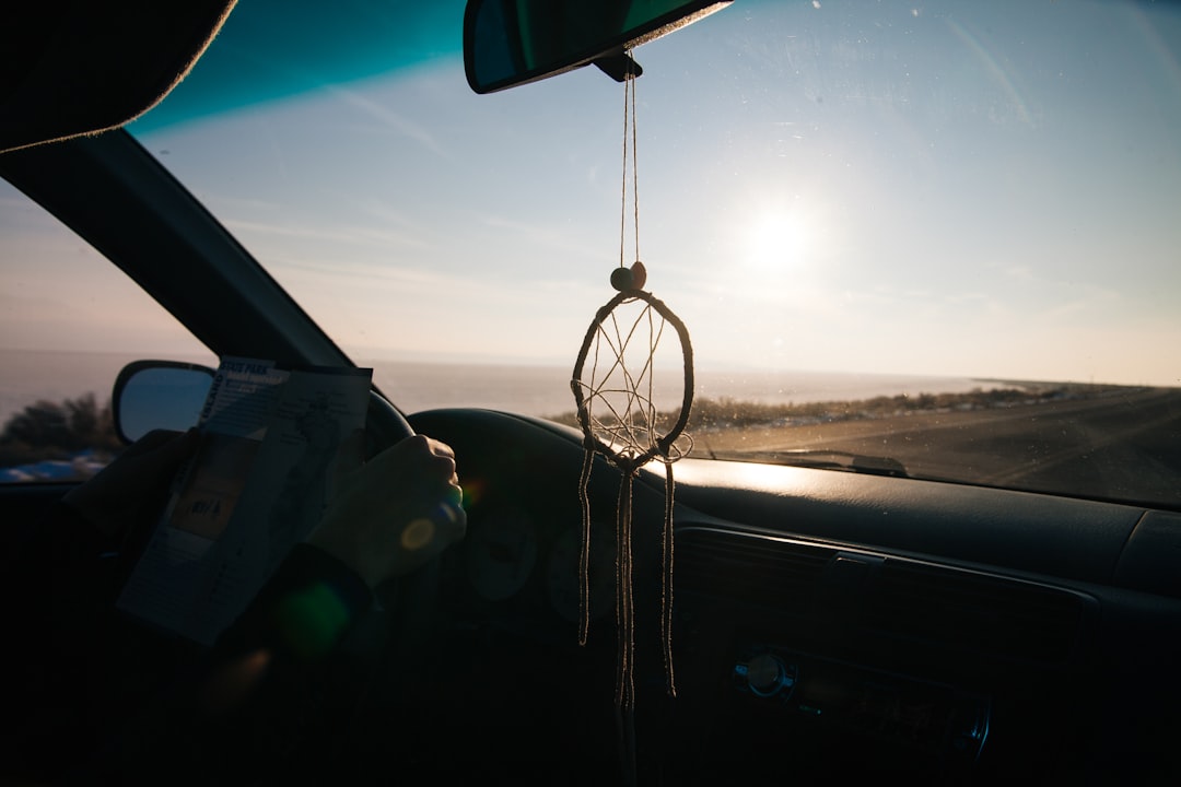 gray dreamcatcher, Driving on coastal road on Antelope Island
