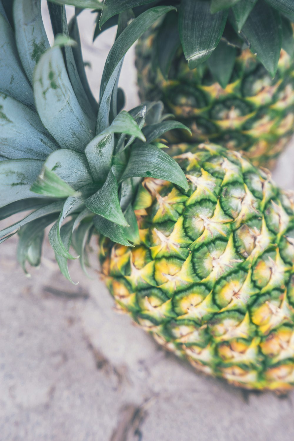 two ripe pineapples in macro photography