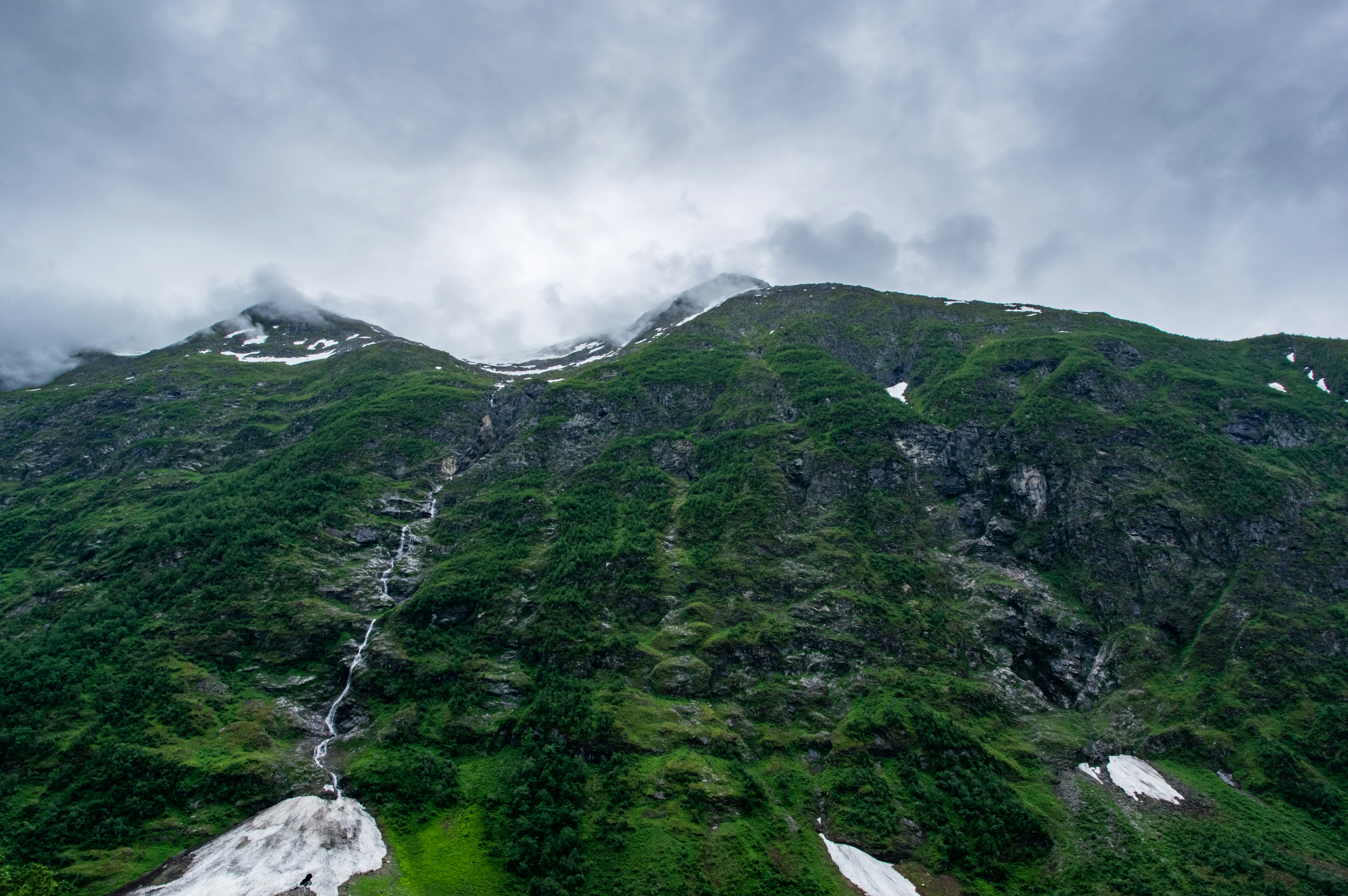 low-angle photo of green mountain at daytime