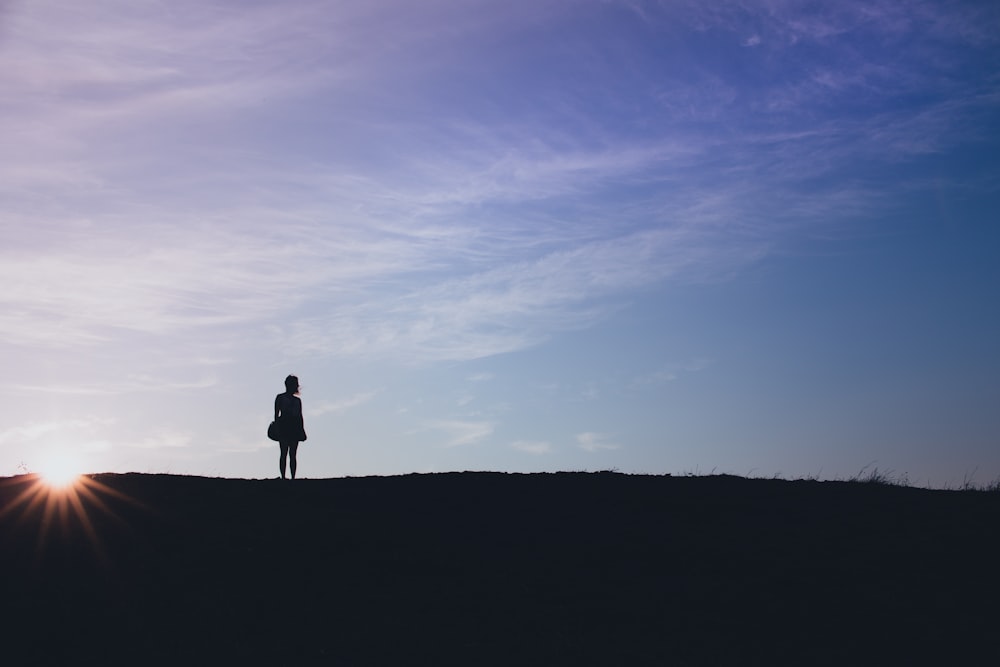 Silhouette einer Person, die auf dem Feld steht