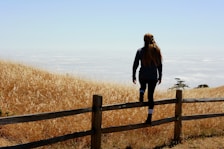 woman jump on brown fence