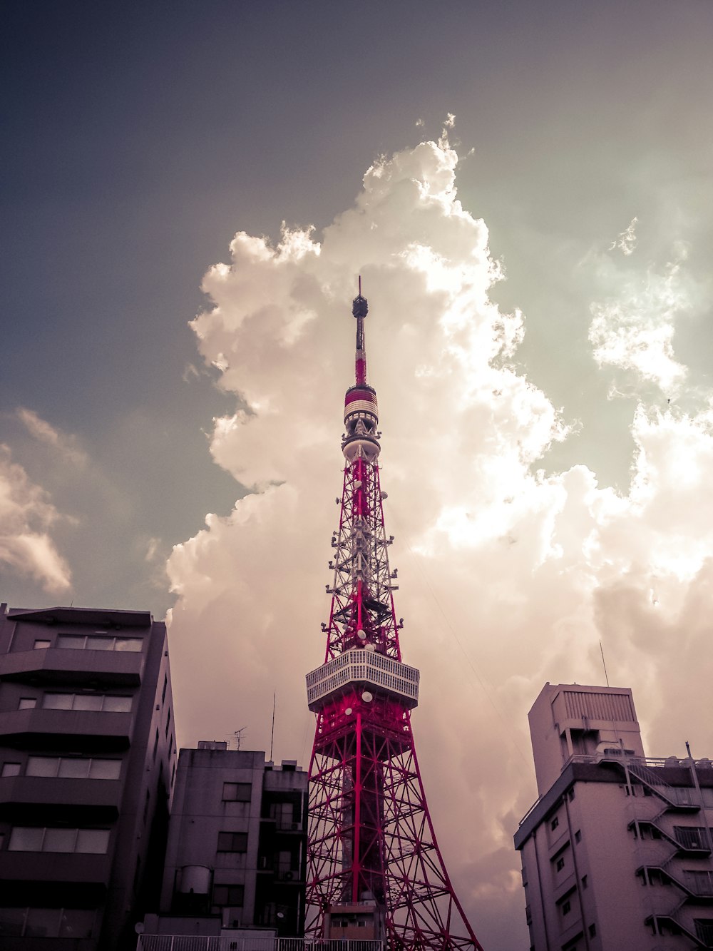 red and whtie metal tower