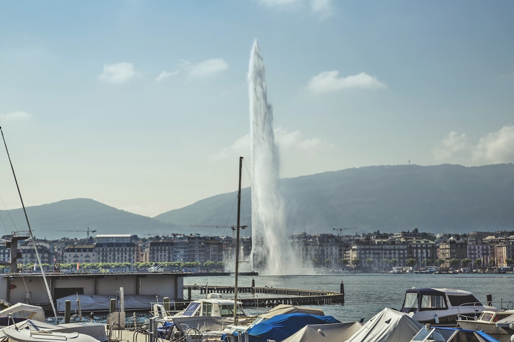 Fontana d'acqua vicino agli edifici della città durante il giorno