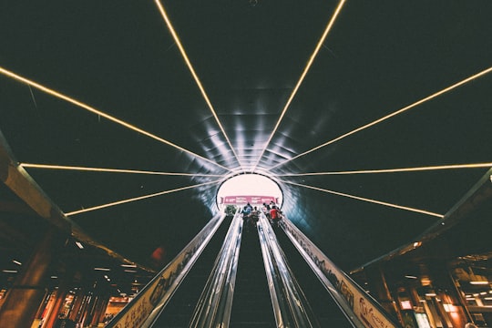 low-angle photography of people using escalator in Sentosa Singapore