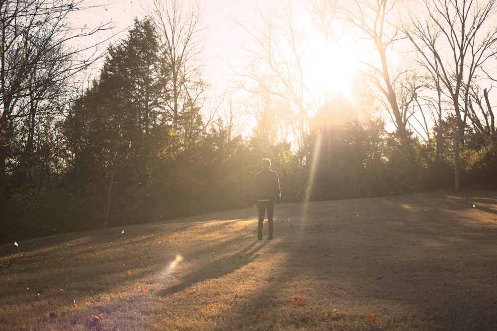 silhouette of man standing near tree