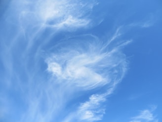 A whimsical depiction of clouds and a sunny sky.