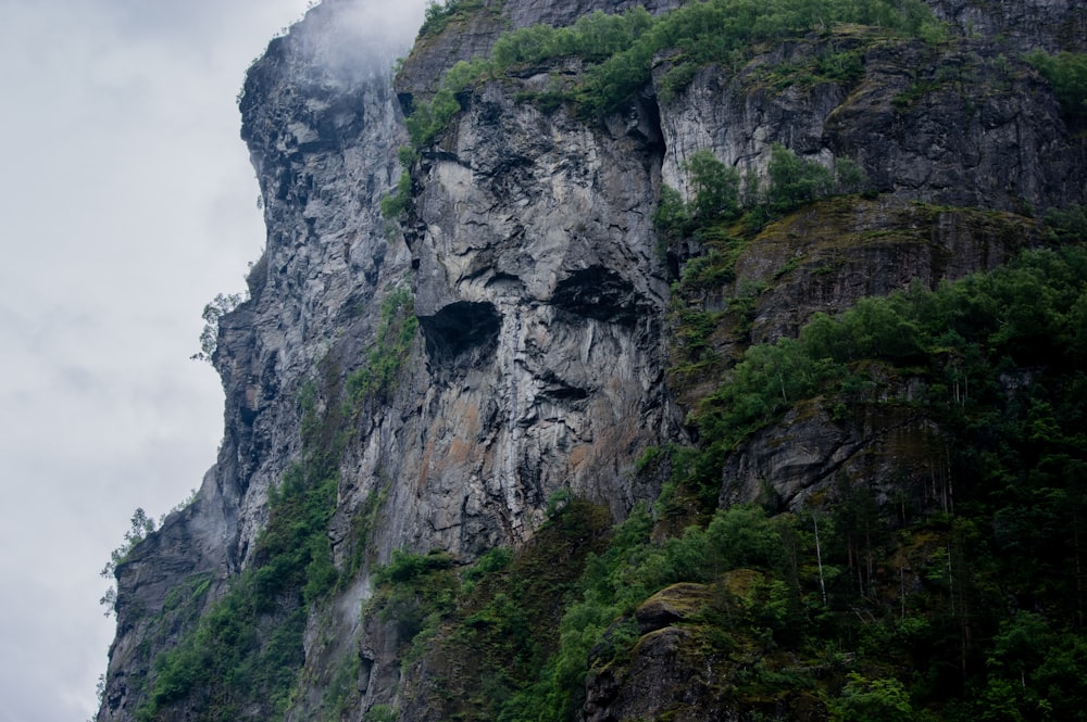 昼間の灰色と緑の山