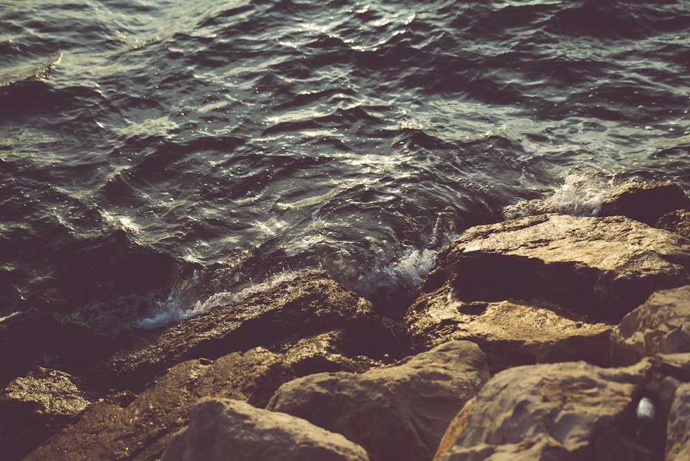 rocks beside body of water