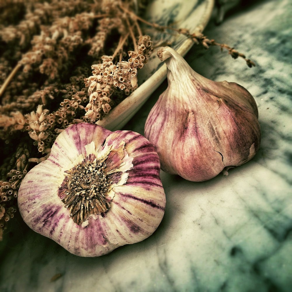 two garlic in shallow focus photography