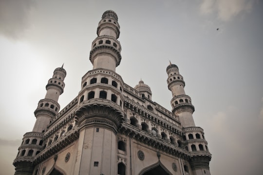 low angle photography of white and black concrete building in Charminar India