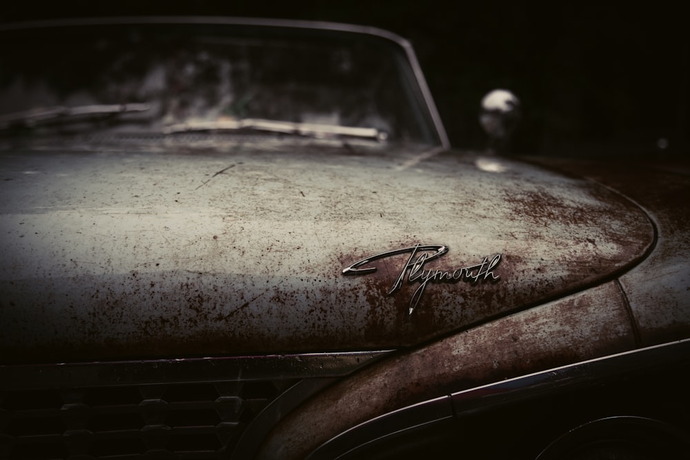 closeup photography of vintage car