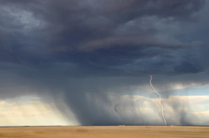 Lightning striking over the desert
