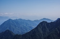 View from a lookout point showing the vast green forest and distant mountains.