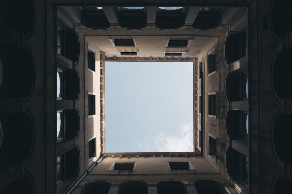 worm's eye view inside a concrete structure