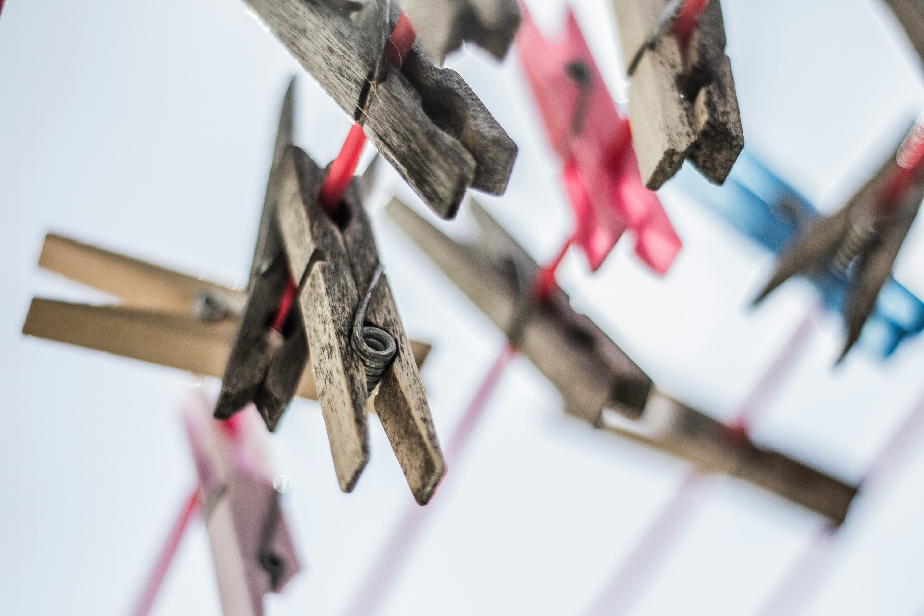 shallow focus photography of brown clothes pins