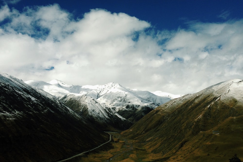 mountain range covered with snow