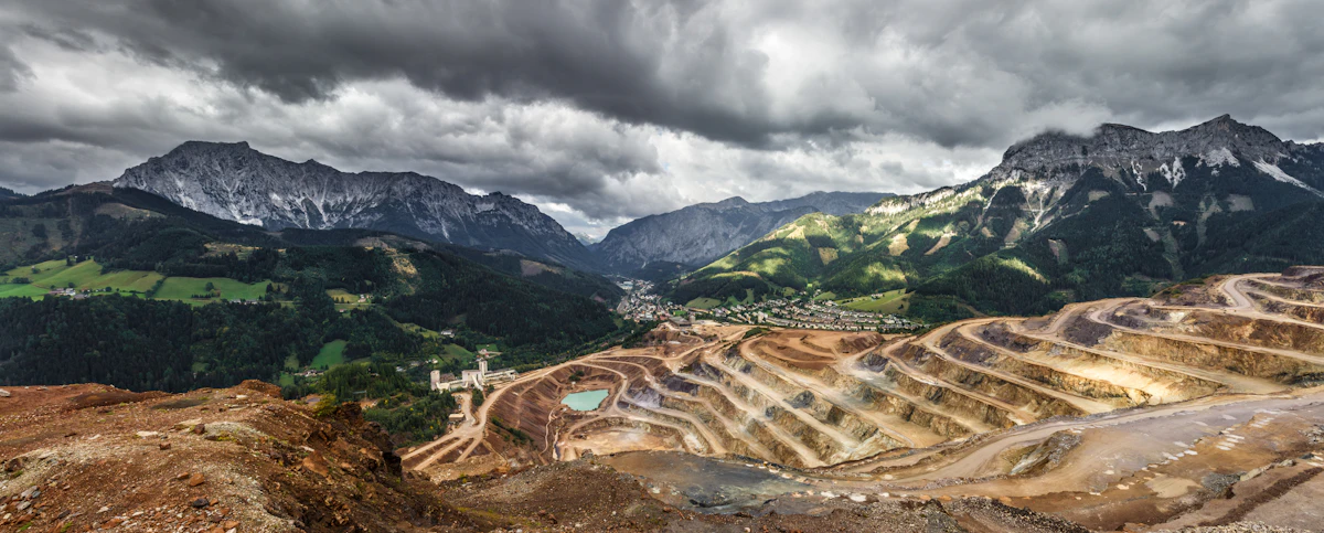 Terraced landscape reflecting environmental awareness in mining operations