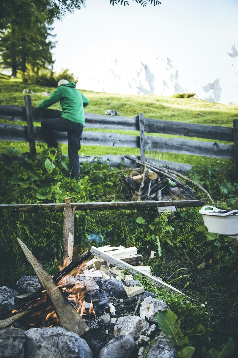 person standing fence