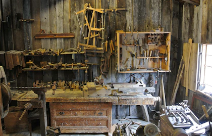 A workbench with hand tools