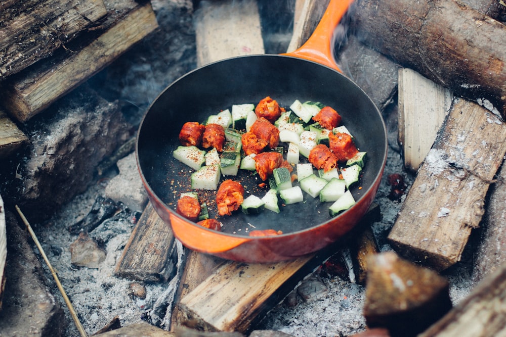 meat and vegetable on cooking pan