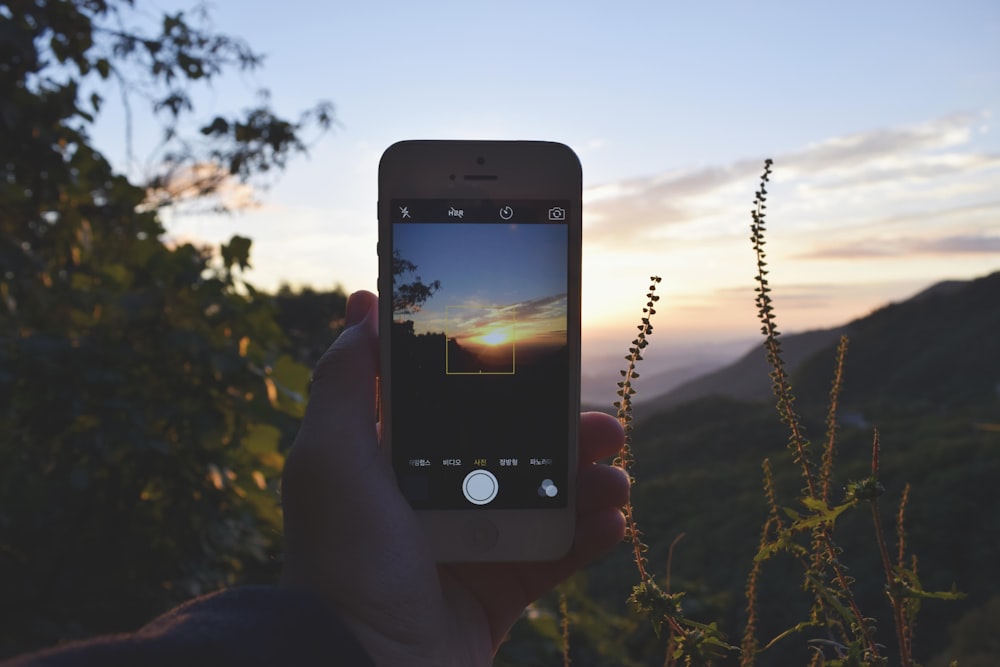 person taking photo of sunrise