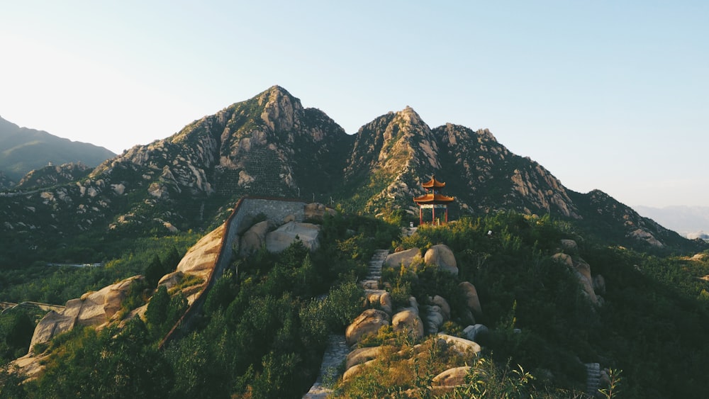 brown temple on top of mountain