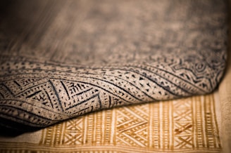 A close up that shows the texture of two different patterned rugs