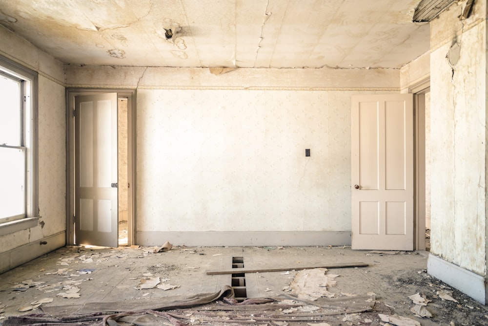 gray concrete walls with broken floor