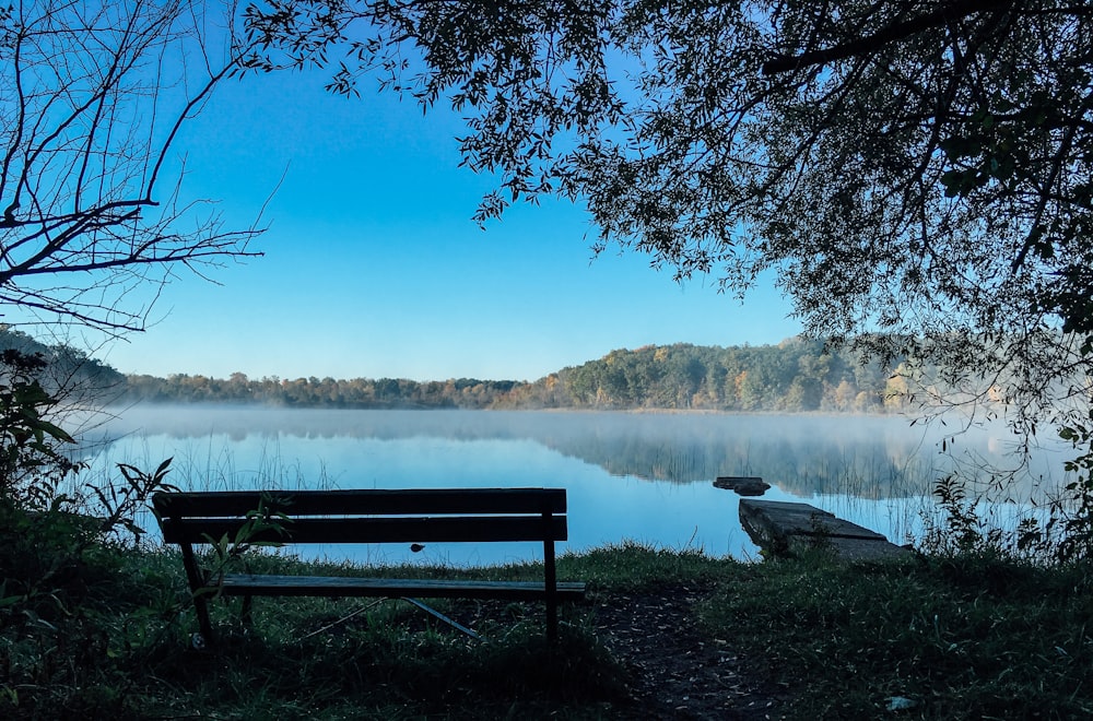 bench in front of body of water